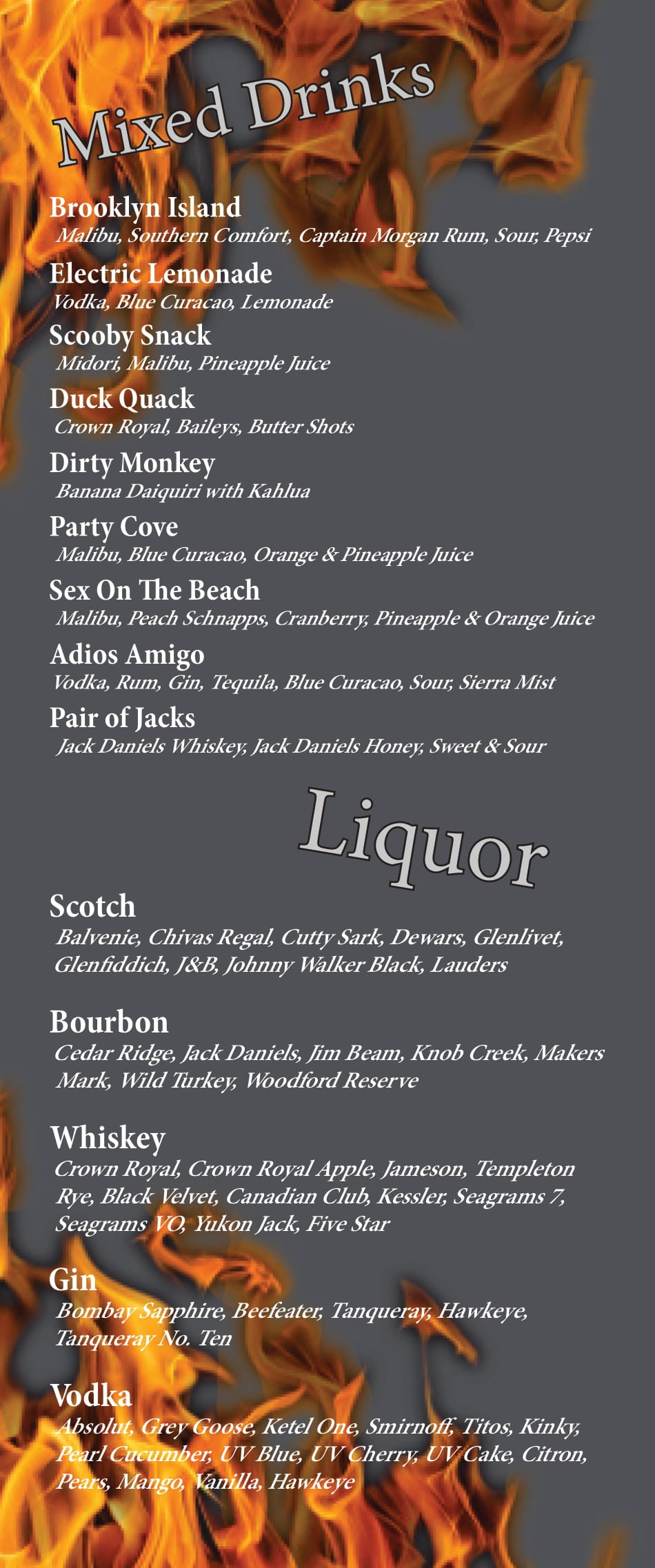 Drake on the Riverfront Drink Menu